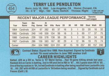 1988 Donruss #454 Terry Pendleton Back