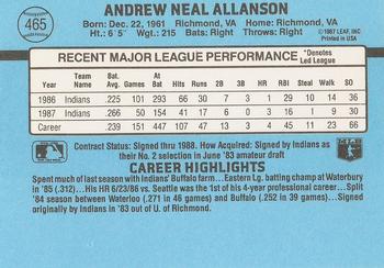 1988 Donruss #465 Andy Allanson Back