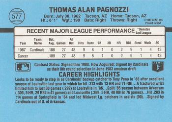 1988 Donruss #577 Tom Pagnozzi Back