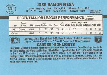 1988 Donruss #601 Jose Mesa Back