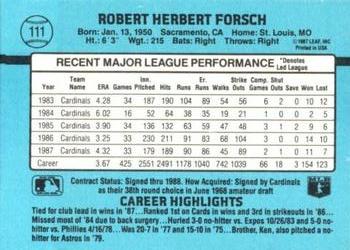 1988 Donruss #111 Bob Forsch Back