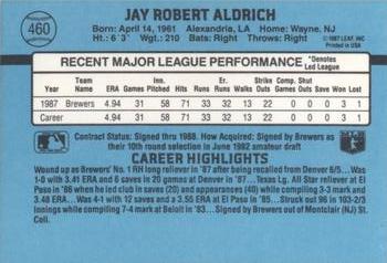 1988 Donruss #460 Jay Aldrich Back