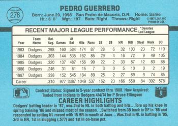 1988 Donruss #278 Pedro Guerrero Back