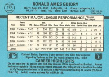 1988 Donruss #175 Ron Guidry Back