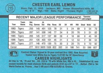 1988 Donruss #215 Chet Lemon Back