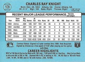 1988 Donruss #108 Ray Knight Back