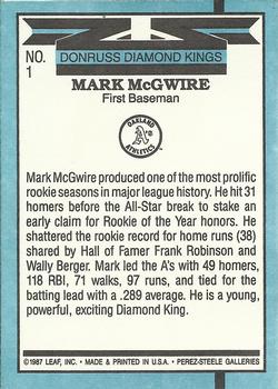 1988 Donruss #1 Mark McGwire Back