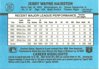 1988 Donruss #285 Jerry Hairston Back