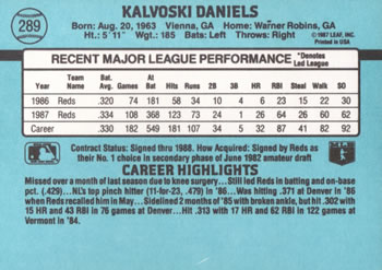 1988 Donruss #289 Kal Daniels Back