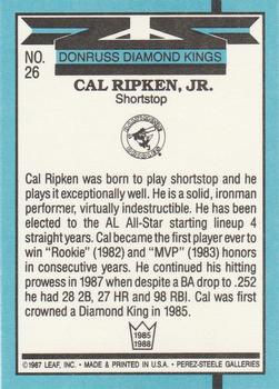 1988 Donruss #26 Cal Ripken Jr. Back