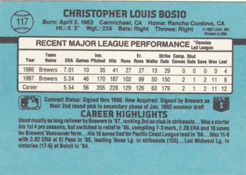 1988 Donruss #117 Chris Bosio Back