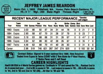 1988 Donruss #122 Jeff Reardon Back