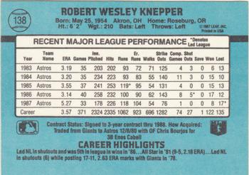 1988 Donruss #138 Bob Knepper Back