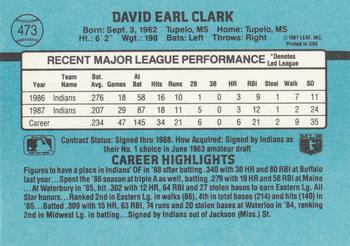 1988 Donruss #473 Dave Clark Back