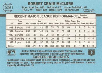 1988 Donruss #529 Bob McClure Back