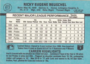1988 Donruss #613 Rick Reuschel Back