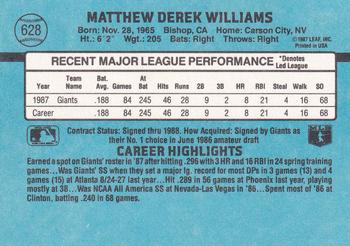 1988 Donruss #628 Matt Williams Back