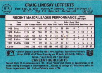 1988 Donruss #515 Craig Lefferts Back