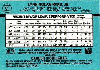 1988 Donruss #61 Nolan Ryan Back