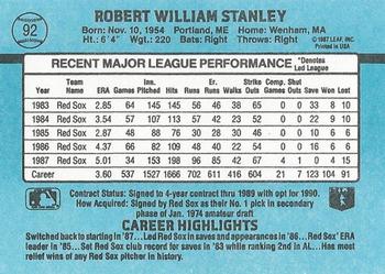 1988 Donruss #92 Bob Stanley Back