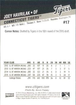 2015 Choice Connecticut Tigers #17 Joey Havrilak Back