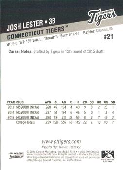 2015 Choice Connecticut Tigers #21 Josh Lester Back
