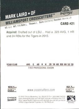 2015 Choice Williamsport Crosscutters #21 Mark Laird Back