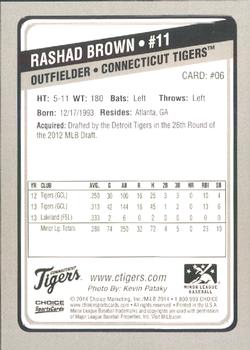 2014 Choice Connecticut Tigers #06 Rashad Brown Back
