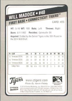 2014 Choice Connecticut Tigers #23 Will Maddox Back
