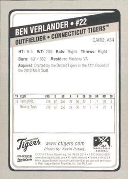 2014 Choice Connecticut Tigers #34 Ben Verlander Back