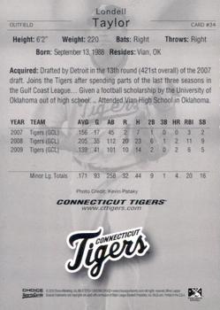 2010 Choice Connecticut Tigers #34 Londell Taylor Back