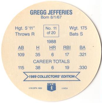 1989 Holsum Discs #11 Gregg Jefferies Back