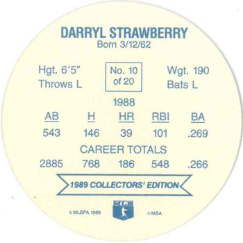 1989 Holsum Discs #10 Darryl Strawberry Back