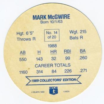 1989 Holsum Discs #14 Mark McGwire Back