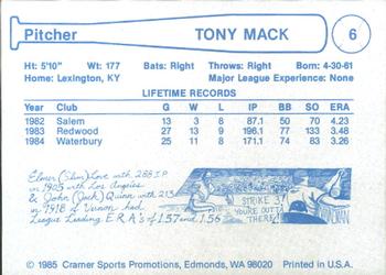 1985 Cramer Edmonton Trappers #6 Tony Mack Back