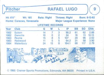 1985 Cramer Edmonton Trappers #9 Rafael Lugo Back