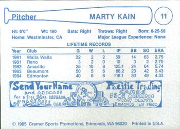 1985 Cramer Edmonton Trappers #11 Marty Kain Back