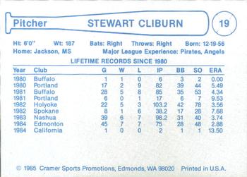 1985 Cramer Edmonton Trappers #19 Stewart Cliburn Back