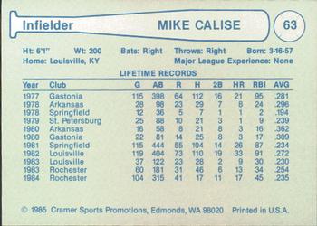 1985 Cramer Tucson Toros #63 Mike Calise Back