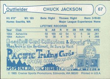 1985 Cramer Tucson Toros #67 Chuck Jackson Back