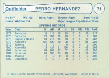 1985 Cramer Tucson Toros #71 Pedro Hernandez Back