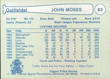 1985 Cramer Calgary Cannons #83 John Moses Back