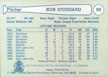 1985 Cramer Calgary Cannons #90 Bob Stoddard Back