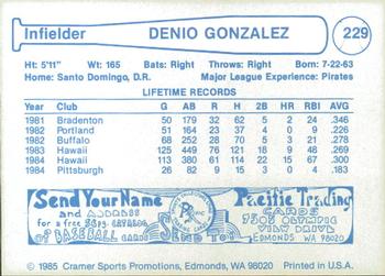 1985 Cramer Hawaii Islanders #229 Denio Gonzalez Back