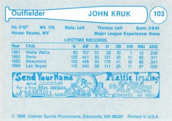 1985 Cramer Las Vegas Stars #103 John Kruk Back