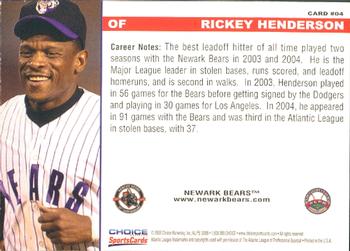2008 Choice Newark Bears 10th Anniversary #4 Rickey Henderson Back