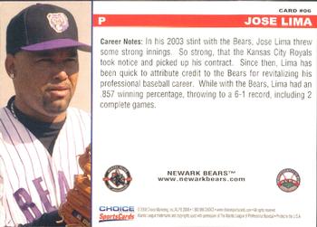 2008 Choice Newark Bears 10th Anniversary #6 Jose Lima Back