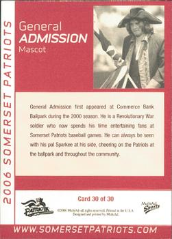 2006 MultiAd Somerset Patriots #30 General Admission Back