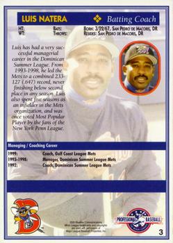 2000 Blueline Q-Cards Binghamton Mets #3 Luis Natera Back