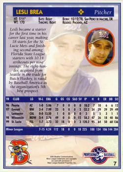 2000 Blueline Q-Cards Binghamton Mets #7 Lesli Brea Back